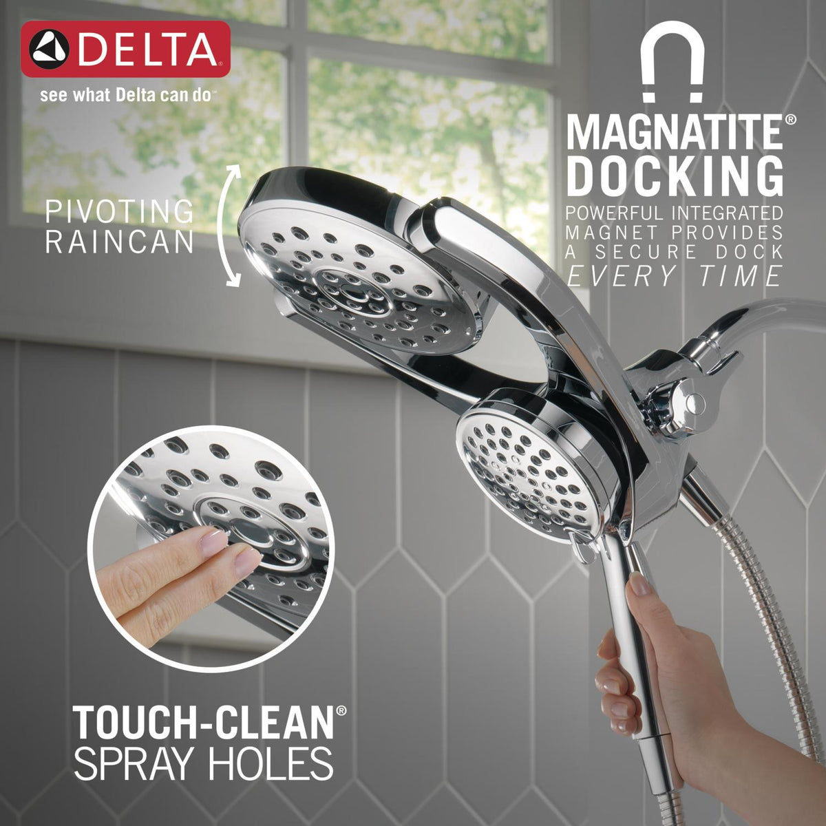 Delta HydroRain 4‑Spray Chrome Dual/Combo Shower Head with Hand Shower, 1.75 GPM (6.6 LPM)