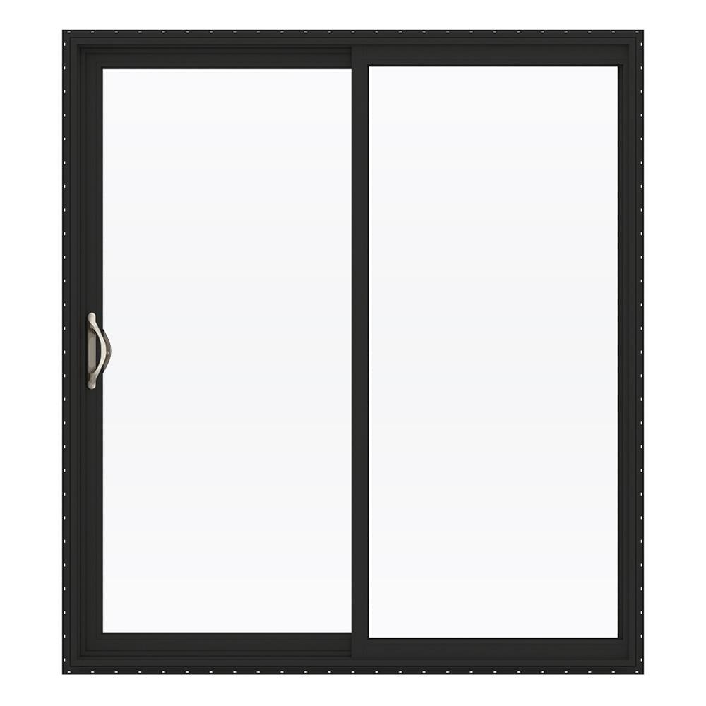 JELD-WEN FiniShield V-2500 72-in x 80-in 4-9/16-in Low-E Argon Bronze Vinyl Left-Hand Sliding Double Patio Door with Screen