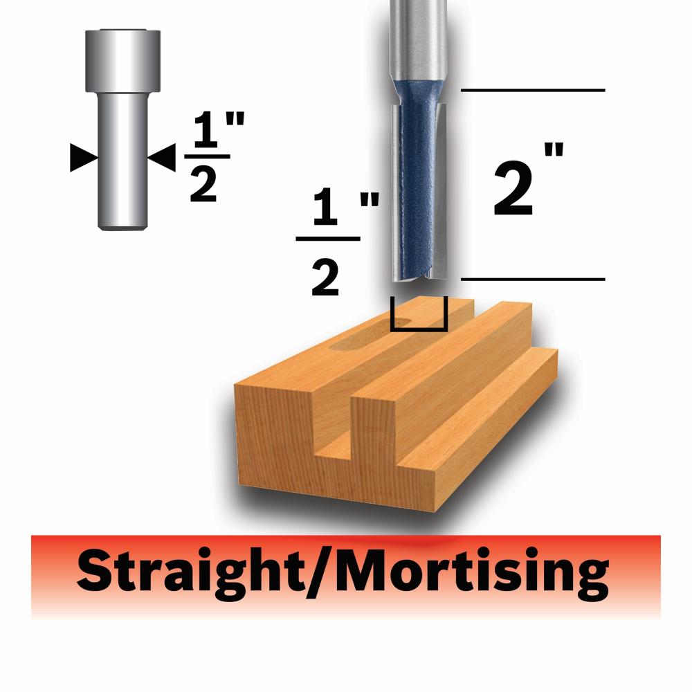 Bosch 1/2-in Carbide-Tipped Straight Router Bit, 2-in Cutting Length ...