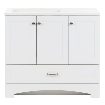 Diamond NOW Cassidy 36-in White Single Sink Bathroom Vanity with White Cultured Marble Top
