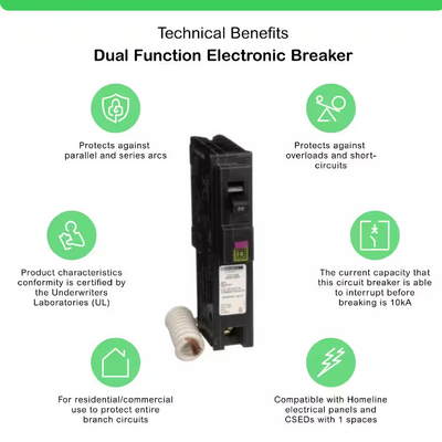 Square D Homeline 20 Amp Single-Pole Dual Function (CAFCI and GFCI) Circuit Breaker