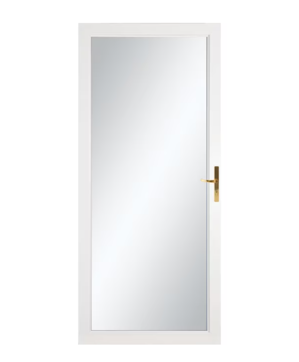 LARSON Williamsburg 36-in x 81-in White Full-view Interchangeable Screen Aluminum Storm Door with Polished Brass Handle