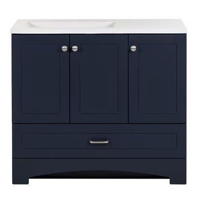 Diamond NOW Cassidy 36-in Deep Blue Single Sink Bathroom Vanity with White Cultured Marble Top