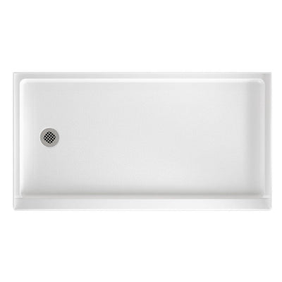 32 in. x 60 in. Solid Surface Single Threshold Retrofit Left Drain Shower Pan in White - Super Arbor