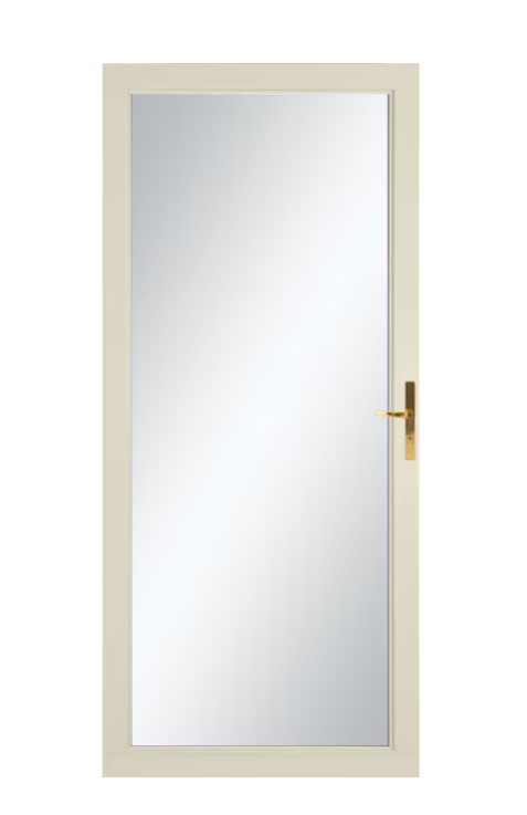 LARSON Williamsburg 32-in x 81-in Almond Full-view Interchangeable Screen Aluminum Storm Door with Polished Brass Handle