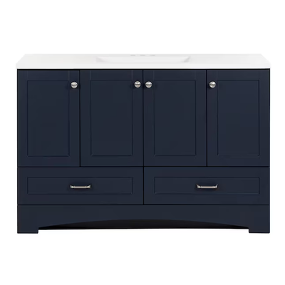 Diamond NOW Cassidy 48-in Deep Blue Single Sink Bathroom Vanity with White Cultured Marble Top
