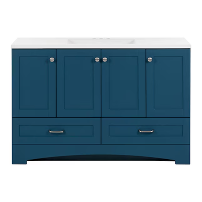 Diamond NOW Cassidy 48-in Admiral Blue Single Sink Bathroom Vanity with White Cultured Marble Top