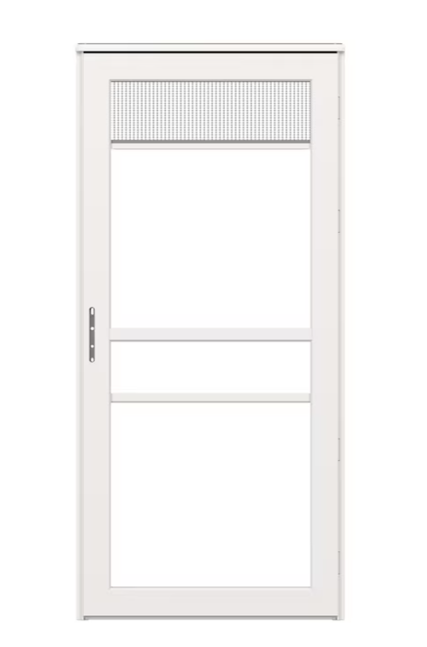 LARSON Platinum 36-in x 81-in White Linen Full-view Retractable Screen Aluminum Storm Door Left-Hand Outswing