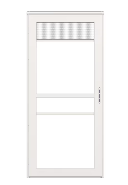 LARSON Platinum 36-in x 96-in White Linen Full-view Retractable Screen Aluminum Storm Door Right-Hand Outswing