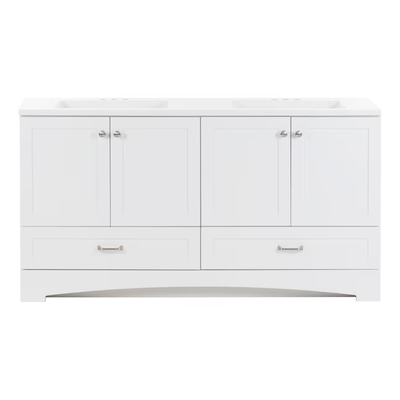 Diamond NOW Cassidy 60-in White Double Sink Bathroom Vanity with White Cultured Marble Top