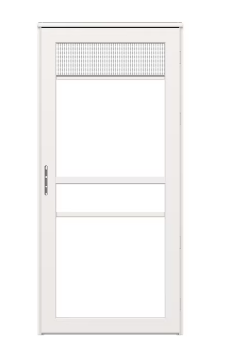 LARSON Platinum 32-in x 81-in White Linen Full-view Retractable Screen Aluminum Storm Door Left-Hand Outswing