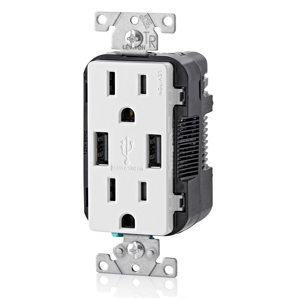 Decora 15 Amp Combination Duplex Outlet and USB Charger White (2-Pack) - Super Arbor