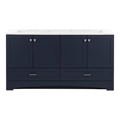 Diamond NOW Cassidy 60-in Deep Blue Double Sink Bathroom Vanity with White Cultured Marble Top