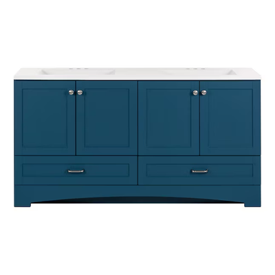 Diamond NOW Cassidy 60-in Admiral Blue Double Sink Bathroom Vanity with White Cultured Marble Top