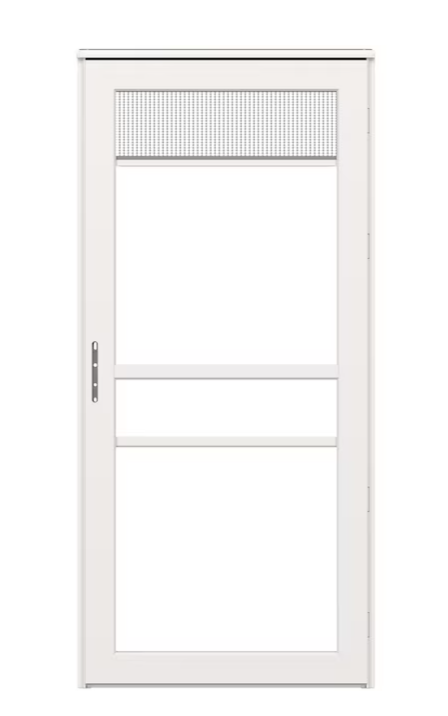 LARSON Platinum 36-in x 96-in White Linen Full-view Retractable Screen Aluminum Storm Door Left-Hand Outswing