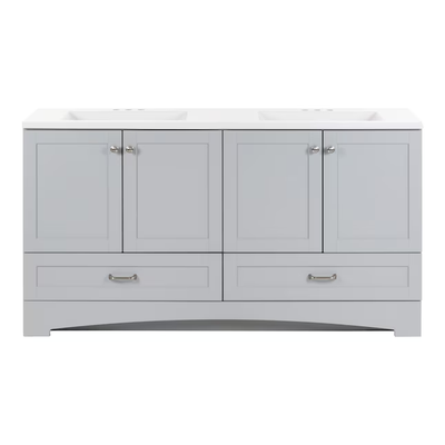 Diamond NOW Cassidy 60-in Pearl Gray Double Sink Bathroom Vanity with White Cultured Marble Top