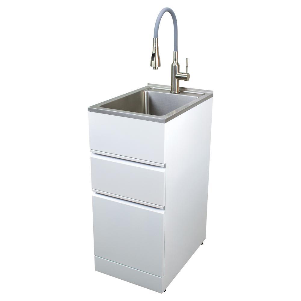 All-in-One 15.5 in. x 22.4 in. x 34.9 in. Metal Drop-In Laundry/Utility Sink and Cabinet in White - Super Arbor