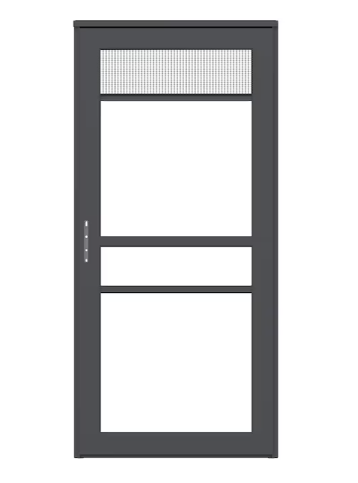 LARSON Platinum 36-in x 81-in Peregrine (Graphite) Full-view Retractable Screen Aluminum Storm Door Left-Hand Outswing