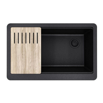 Bellucci MetallTek Farmhouse ApronFront Granite Composite 33 in.Single Bowl Kitchen Sink with Cutting Board in Black
