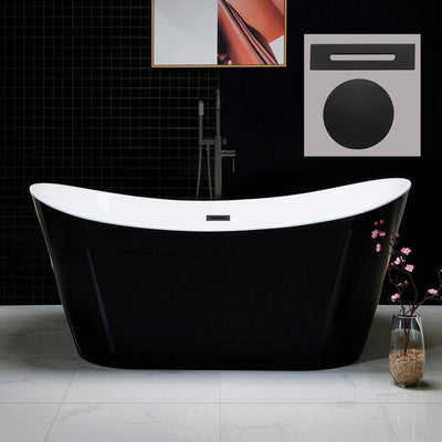Rolande 67 in. Acrylic Freestanding Double Slipper Flat Bottom Soaking Bathtub with Drain and Overflow Included in Black - Super Arbor