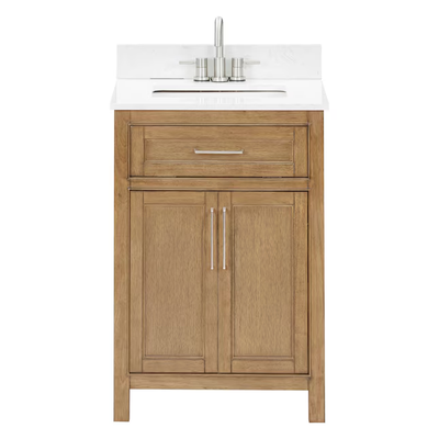 allen + roth Connery 24-in Warm Oak Undermount Single Sink Bathroom Vanity with White Engineered Stone Top