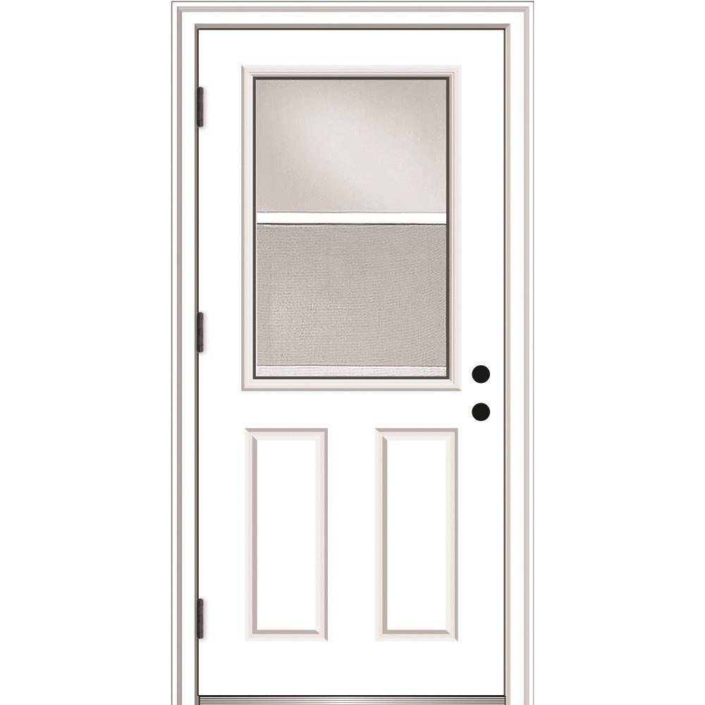 32 in. x 80 in. Vented Left-Hand Outswing 1/2 Lite Clear Primed Steel Prehung Front Door with Brickmould - Super Arbor