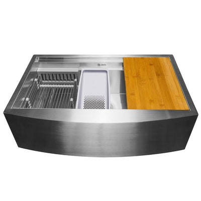 Handmade All-in-One Farmhouse Stainless Steel 33 in. x 22 in. Single Bowl Kitchen Sink w/ Spring Neck Faucet, Accessory