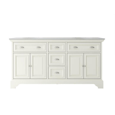 Sadie 67 in. W x 21.5 in. D Vanity in Matte Pearl with Marble Vanity Top in Natural White with White Sink - Super Arbor