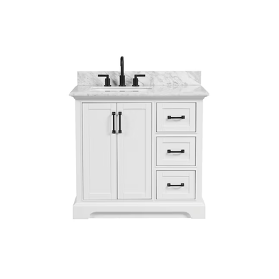 allen + roth St. John 36-in Carrara White Undermount Single Sink Bathroom Vanity with White Natural Marble Top