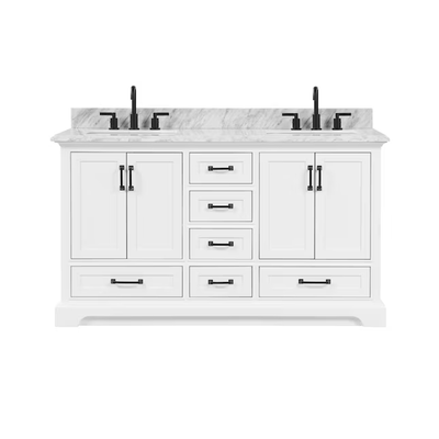allen + roth St. John 60-in Carrara White Undermount Double Sink Bathroom Vanity with White Natural Marble Top