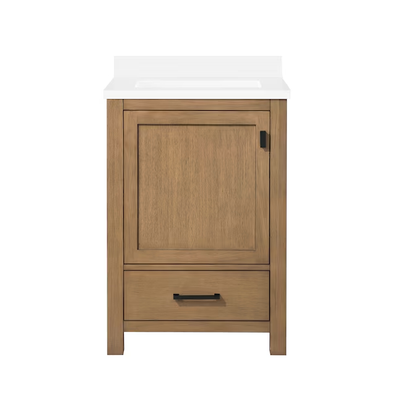 allen + roth Ronald 24-in Almond Toffee Undermount Single Sink Bathroom Vanity with White Engineered Stone Top