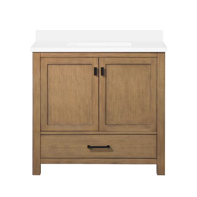 allen + roth Ronald 36-in Almond Toffee Undermount Single Sink Bathroom Vanity with White Engineered Stone Top