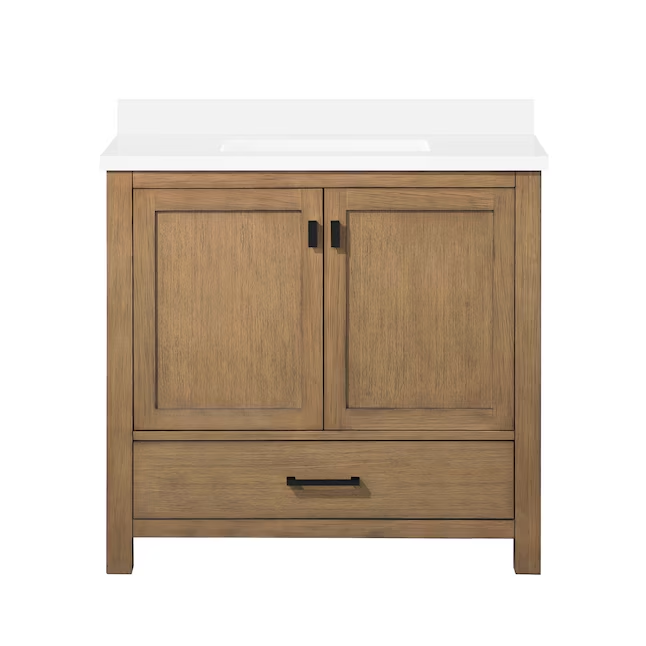 allen + roth Ronald 36-in Almond Toffee Undermount Single Sink Bathroom Vanity with White Engineered Stone Top