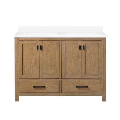 allen + roth Ronald 48-in Almond Toffee Undermount Double Sink Bathroom Vanity with White Engineered Stone Top