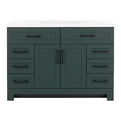 Style Selections Cauley 48-in Viridian Green Single Sink Bathroom Vanity with White Cultured Marble Top