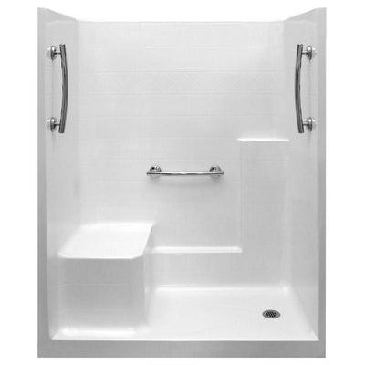 Ultimate 36 in. x 60 in. x 77 in. 1-Piece Low Threshold Shower Stall in White, Grab Bars, LHS Molded Seat, Right Drain - Super Arbor