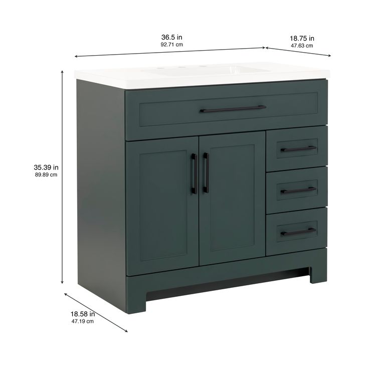 Style Selections Cauley 36-in Viridian Green Single Sink Bathroom Vanity with White Cultured Marble Top