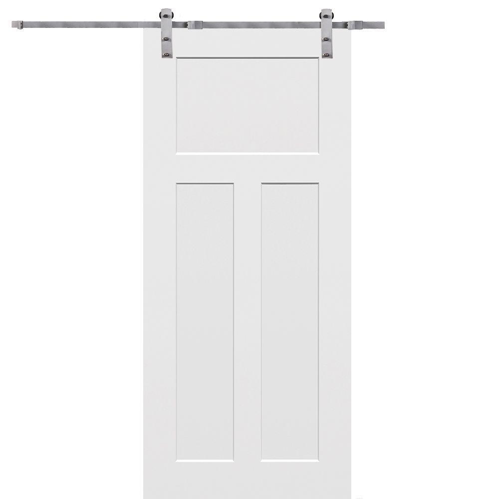32 in. x 80 in. Primed Composite Craftsman Smooth Surface Solid Core Sliding Barn Door with Hardware Kit - Super Arbor