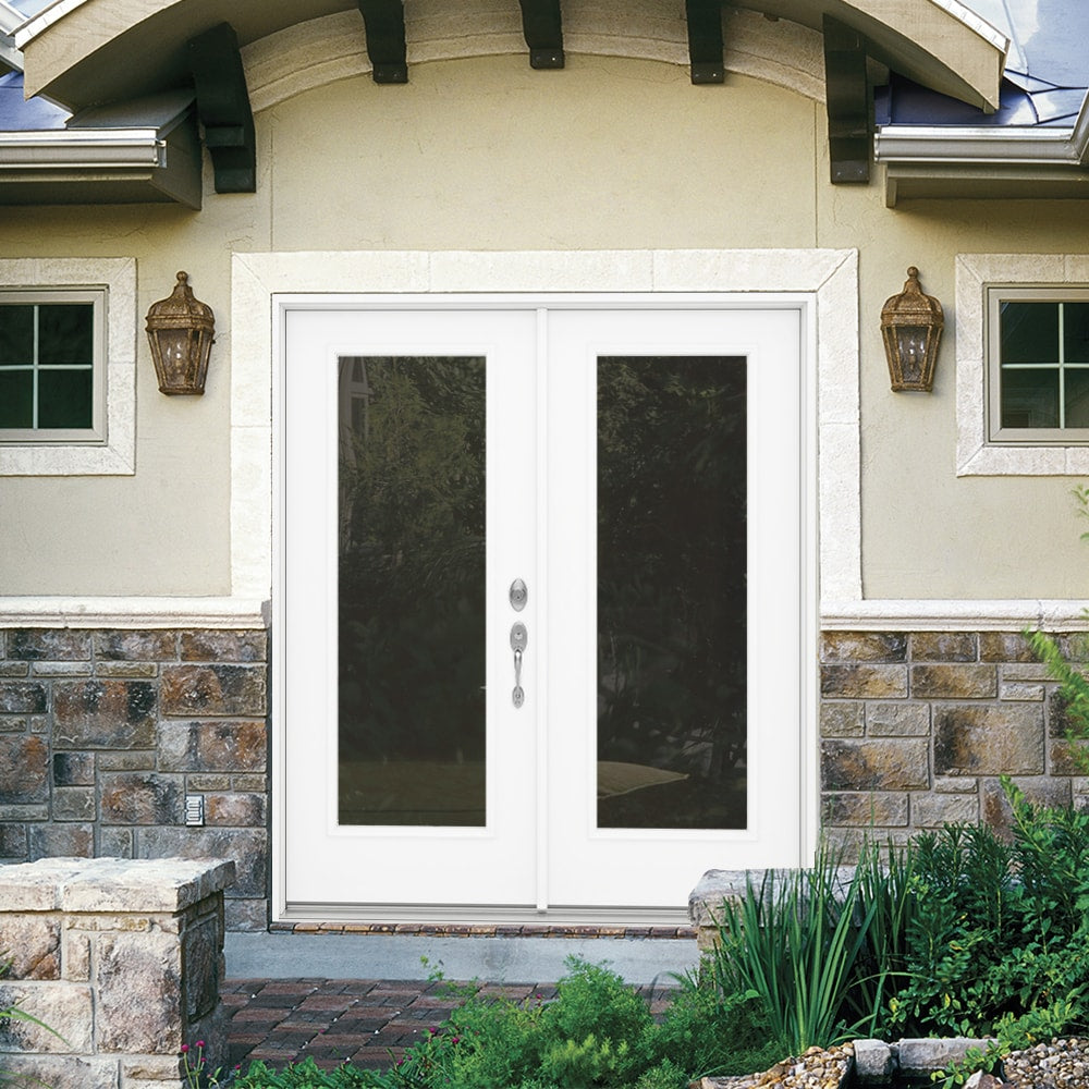 JELD‑WEN 60-in x 80-in 4-9/16-in Low‑E Primed Steel French Left-Hand Inswing Double Patio Door with Brickmould