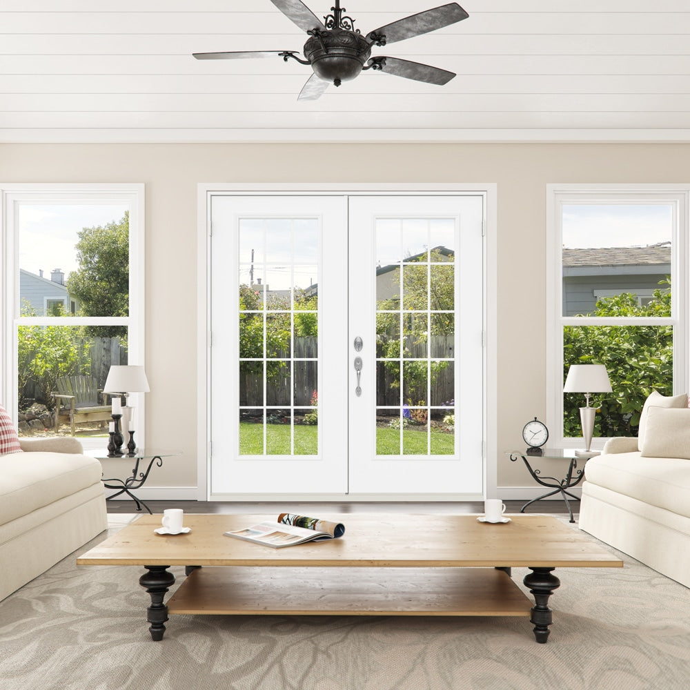 JELD-WEN 72-in x 80-in 4-9/16-in Low-E External Grilles Primed Steel French Left-Hand Inswing Double Patio Door