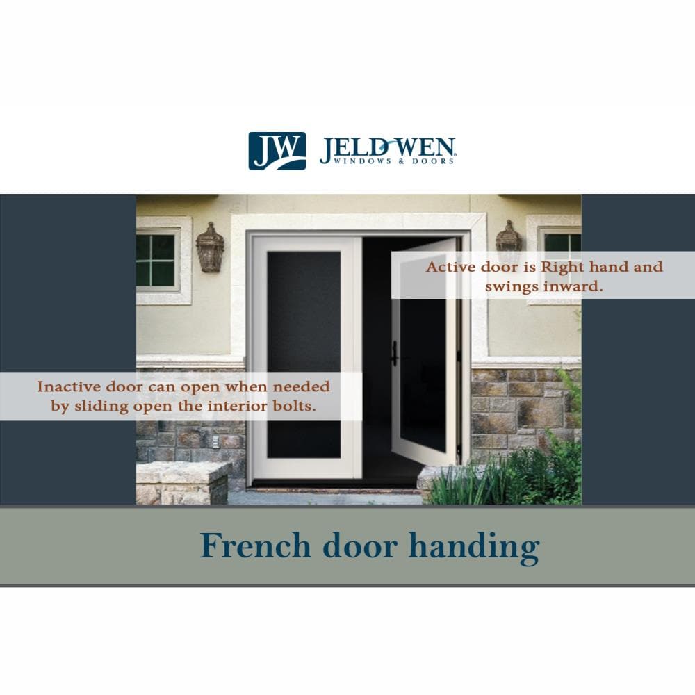 JELD-WEN F-3500 72-in x 80-in x 4-9/16-in Primed Fiberglass French Patio Door, Right-Hand Inswing, Low-E Tempered Glass with Blinds (Brickmould Included)
