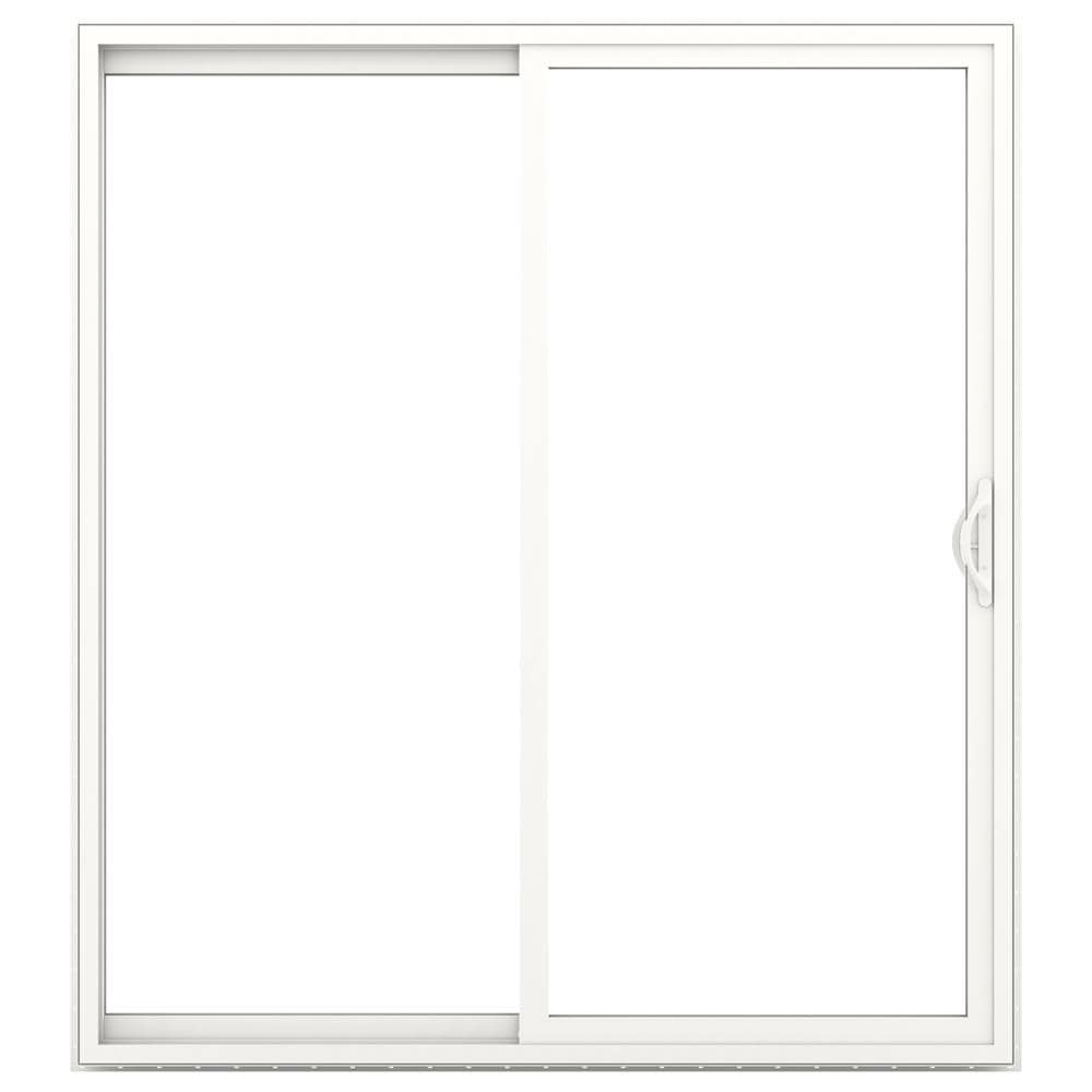 JELD-WEN FiniShield V-2500 72-in x 80-in 4-9/16-in Low-E Argon Bronze Vinyl Left-Hand Sliding Double Patio Door with Screen