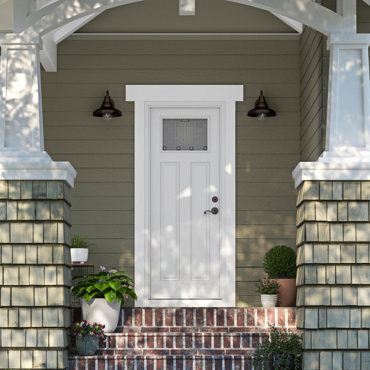 Therma-Tru Benchmark Emerson 32-in x 80-in Fiberglass Craftsman Left-Hand Inswing Ready-to-Paint Unfinished Prehung Front Door with Brickmould