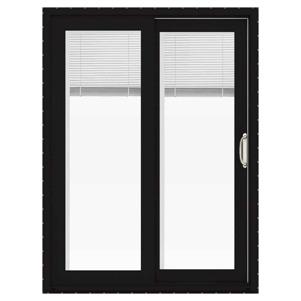 JELD‑WEN FiniShield V‑4500 60-in x 80-in x 4-9/16-in Right-Hand Black Vinyl Sliding Patio Door, Low‑E Glass with Blinds Between the Glass, Screen Included