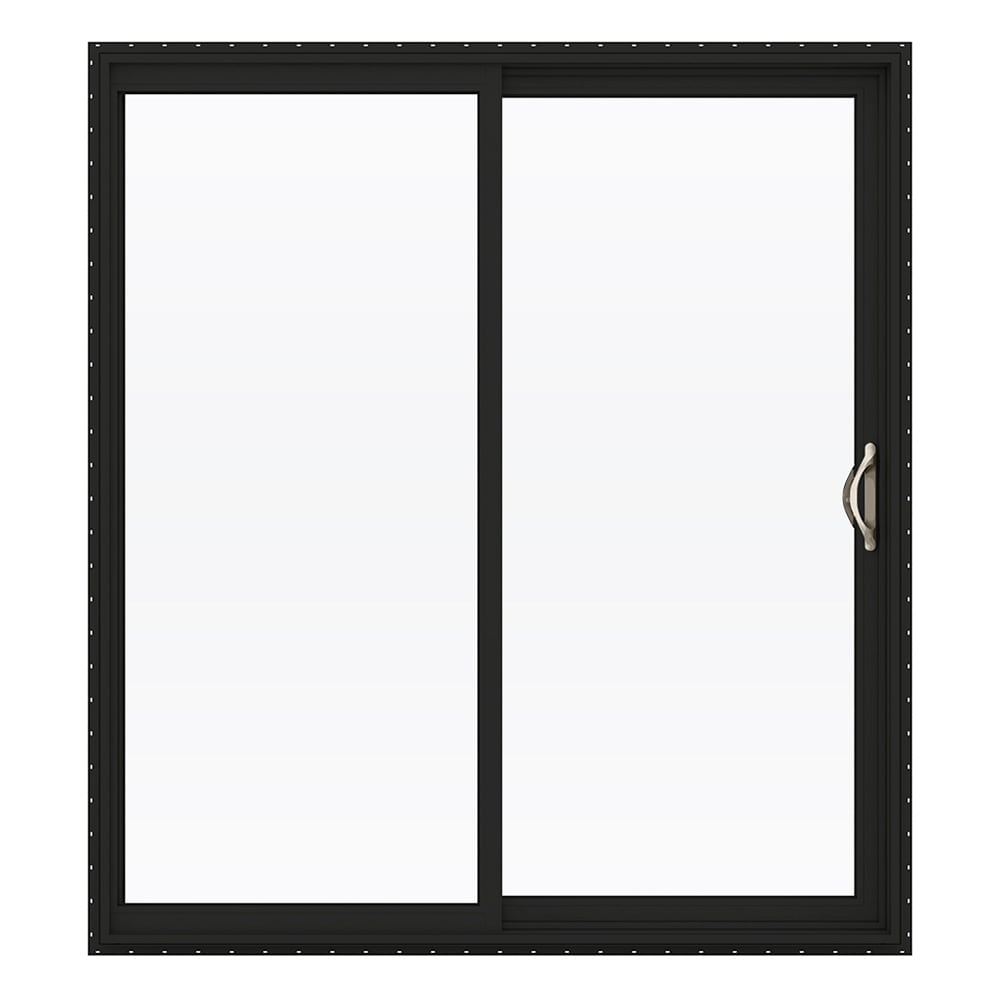 JELD-WEN FiniShield V-2500 72-in x 80-in, 4-9/16-in Jamb Bronze Vinyl Right-Hand Sliding Double Patio Door with Low-E Argon Glass and Screen