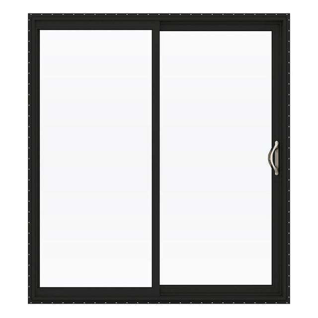 JELD-WEN FiniShield V-2500 72-in x 80-in, 4-9/16-in Jamb Bronze Vinyl Right-Hand Sliding Double Patio Door with Low-E Argon Glass and Screen