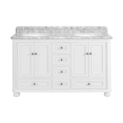 allen + roth Wrightsville 60-in White Undermount Double Sink Bathroom Vanity with Carrara Natural Marble Top