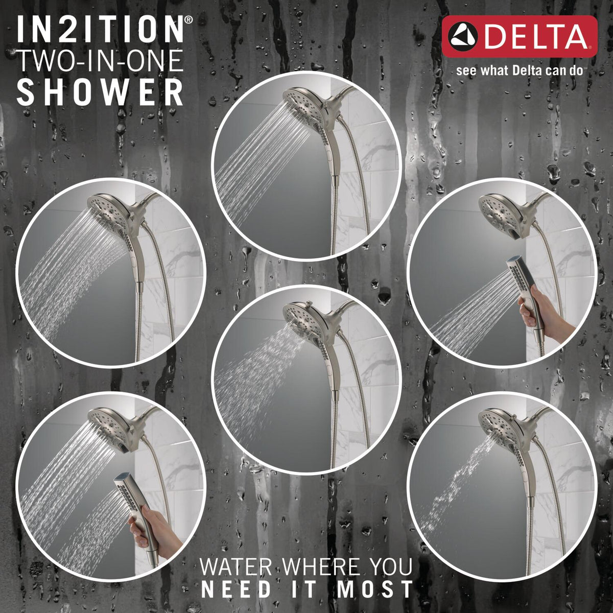 Delta Universal Showering Components Stainless 5-Spray In2ition Dual Shower Head, 1.75 GPM (6.6 LPM)