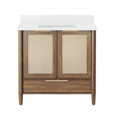 Origin 21 Westmoreland 36-in Walnut Undermount Single Sink Bathroom Vanity with White Engineered Stone Top