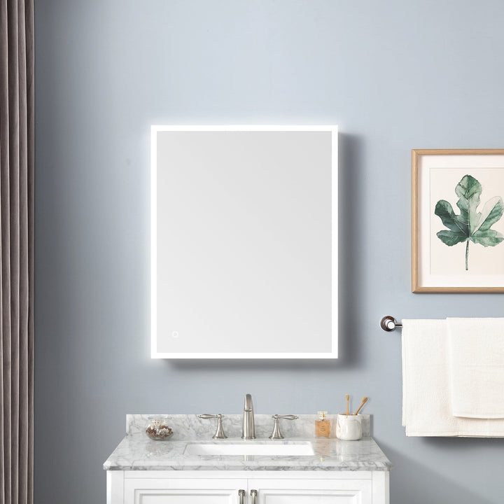 allen + roth Landen 24-in x 30-in Lighted LED Surface/Recessed Mount Silver Mirrored Soft Close Medicine Cabinet with Outlet